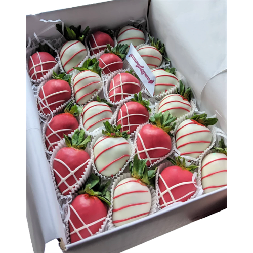 20pcs Red & White Chocolate Strawberries Gift Box